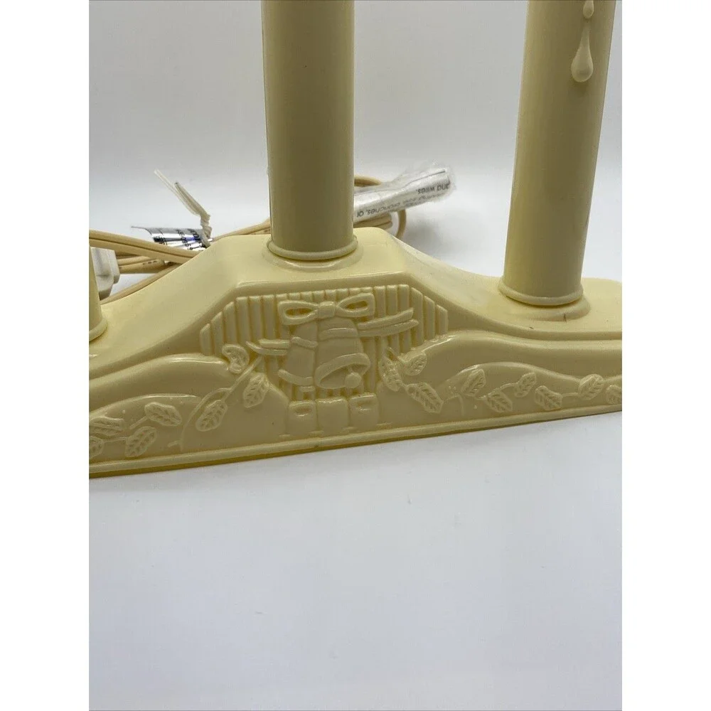 Vintage Christmas Window Tiered Candle 3 Stick Candelabra Dripping Wax Bells
